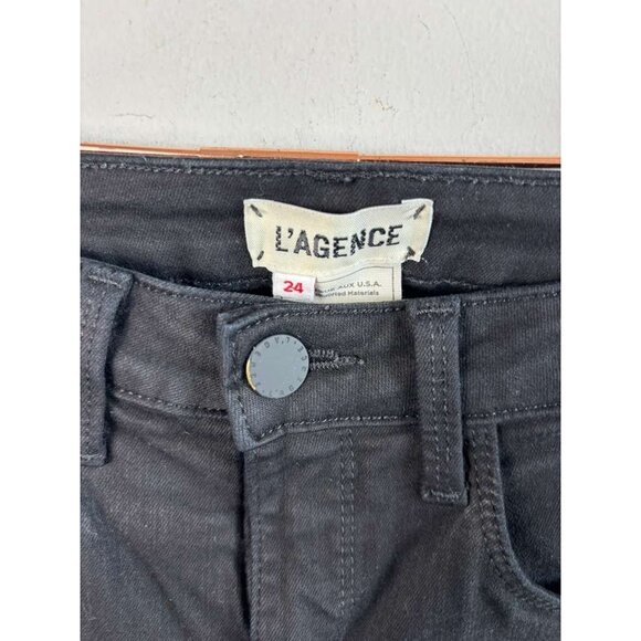 L’AGENCE Women’s Mid-Rise Skinny Jeans Gold Studded Sides Black Size L 24 - Picture 4 of 10